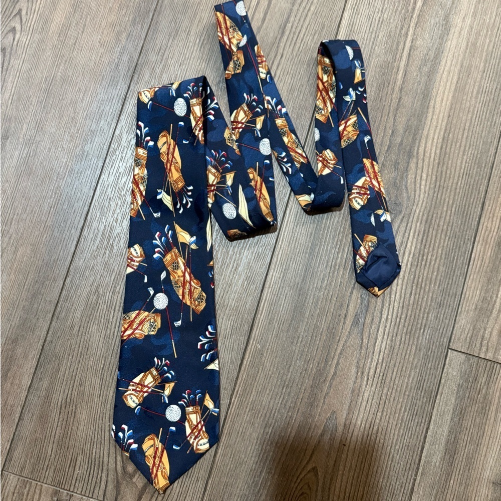Vintage Renaissance Golf Tie Navy Novelty 90s Rare EUC